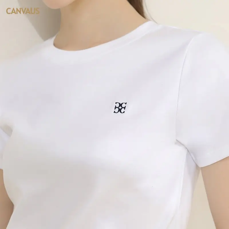 Women's Pure Cotton Embroidered T-Shirt White Slim Fit - Image 6