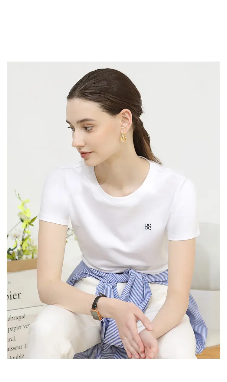 Women's Pure Cotton Embroidered T-Shirt White Slim Fit — feature 15