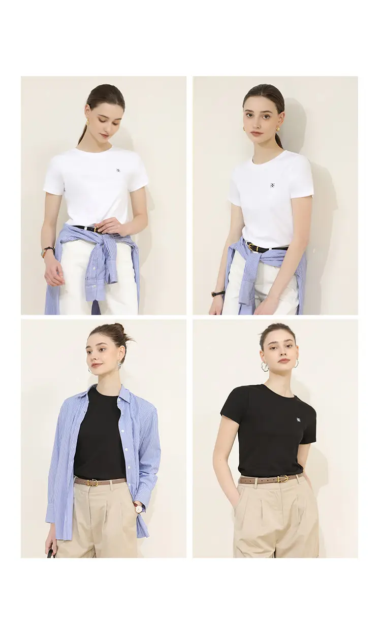 Women's Pure Cotton Embroidered T-Shirt White Slim Fit — feature 16