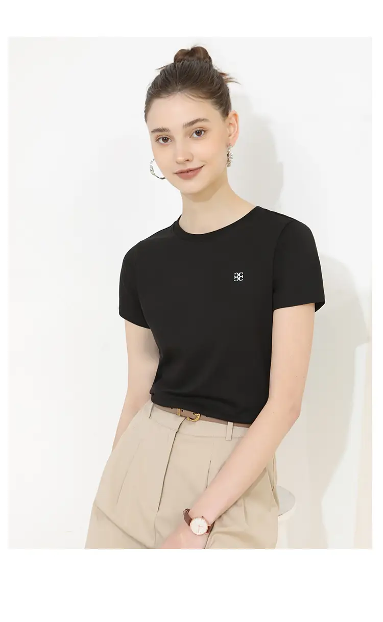 Women's Pure Cotton Embroidered T-Shirt White Slim Fit — feature 18