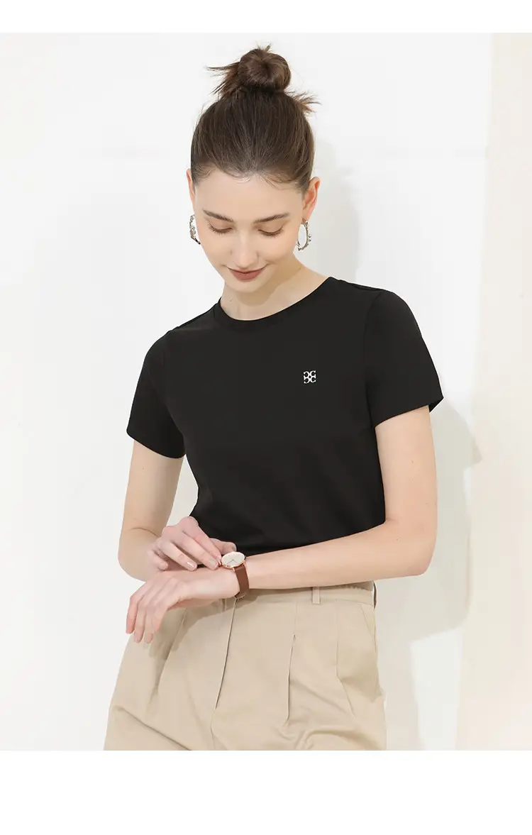 Women's Pure Cotton Embroidered T-Shirt White Slim Fit — feature 5
