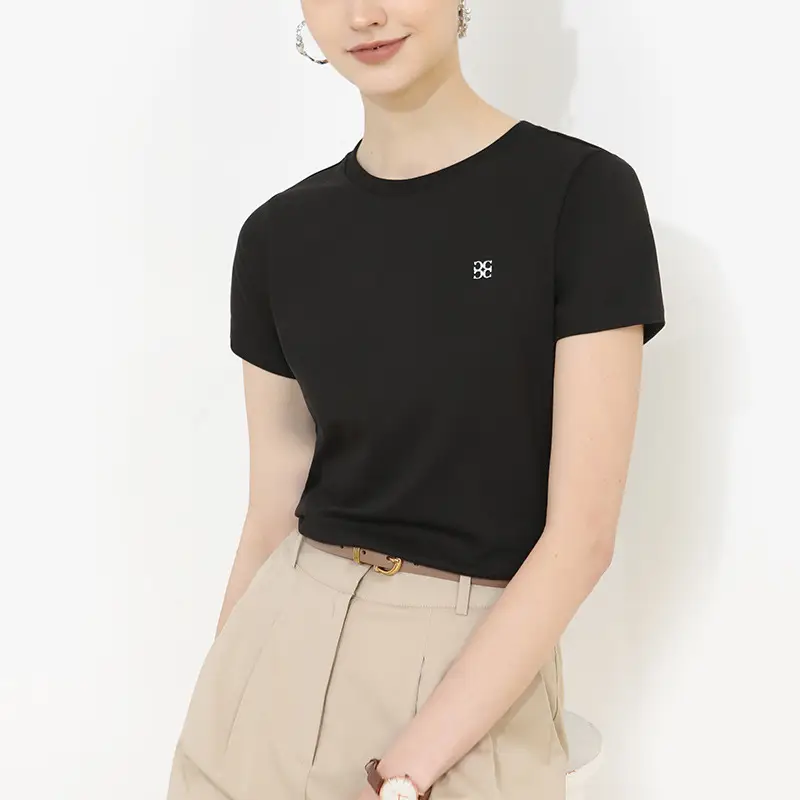 Women's Pure Cotton Embroidered T-Shirt White Slim Fit - Image 2