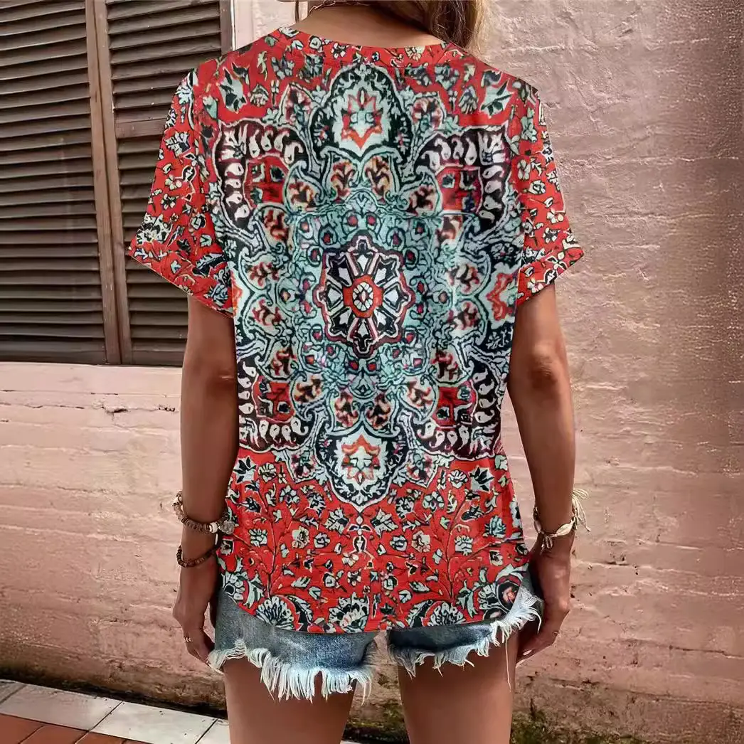 Women Striped Button Top Short Sleeve Summer Wear - Image 17