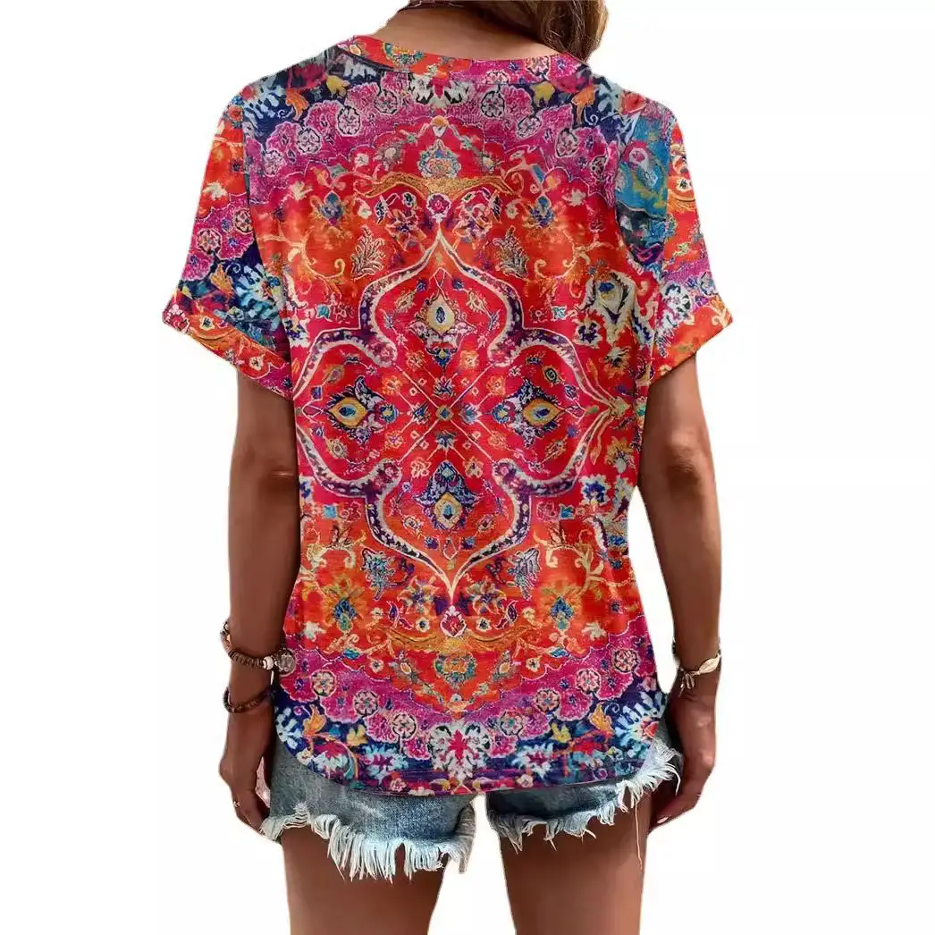 Women Striped Button Top Short Sleeve Summer Wear - Image 19