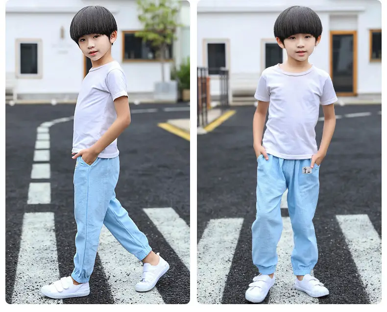 Summer Light Blue Mosquito Proof Boys Girls Pants — feature 19