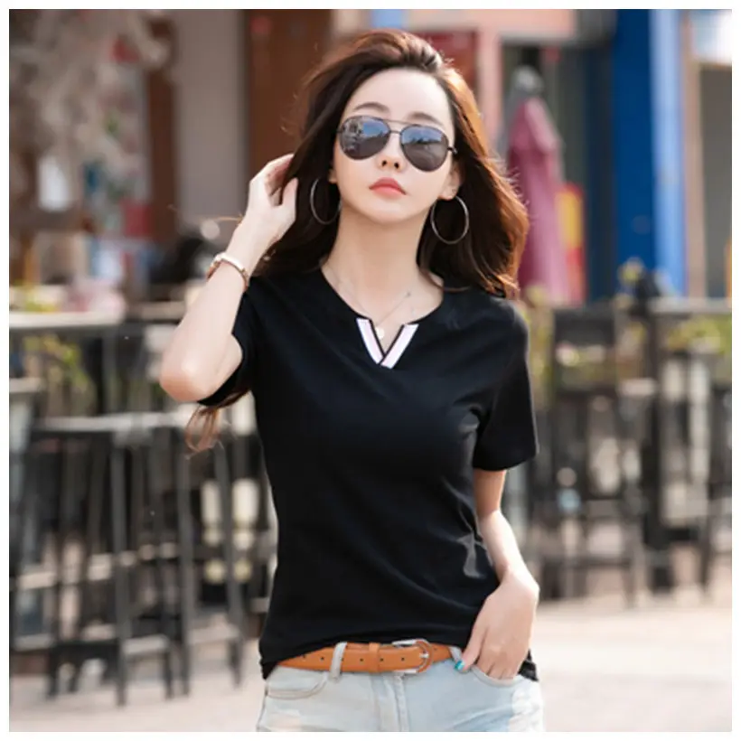 Women V-neck Slim T-shirt 2023 Summer Style - Image 6