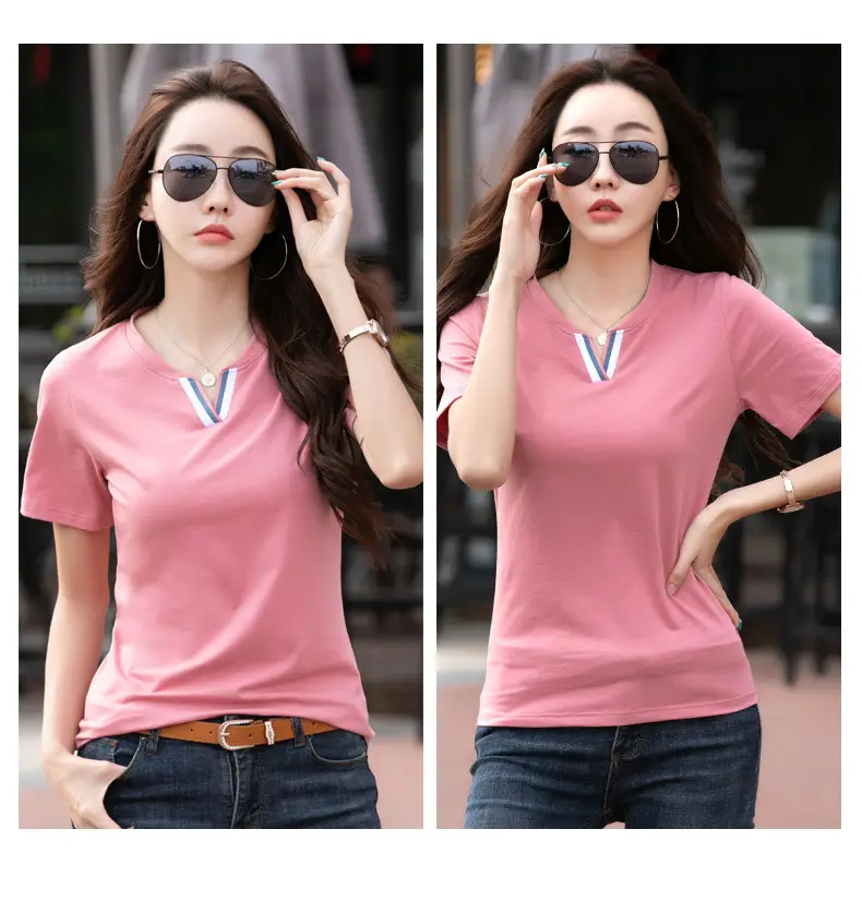 Women V-neck Slim T-shirt 2023 Summer Style — feature 2