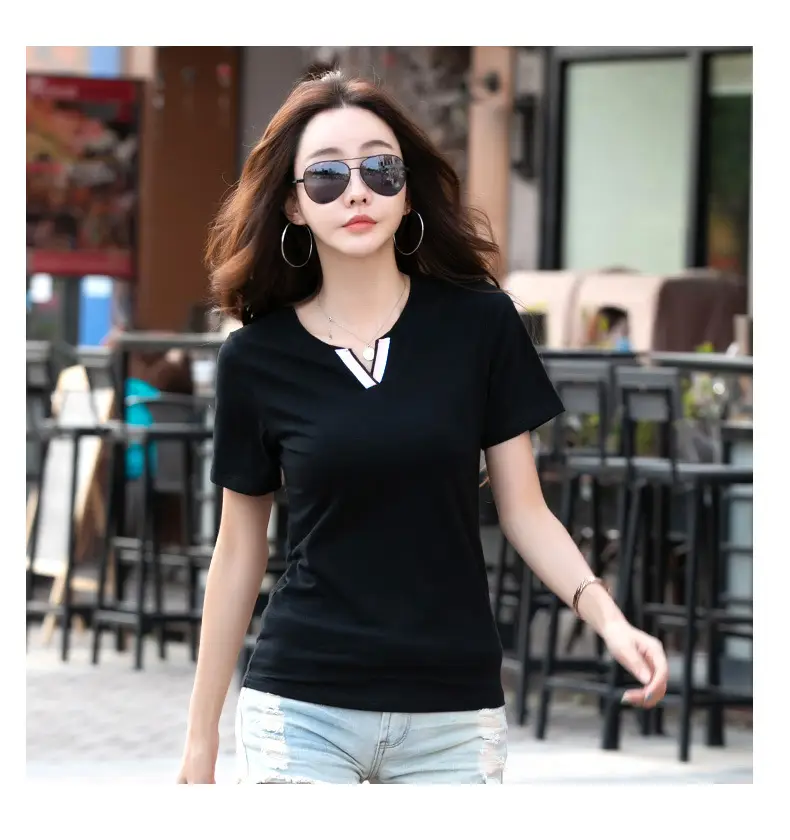 Women V-neck Slim T-shirt 2023 Summer Style — feature 3