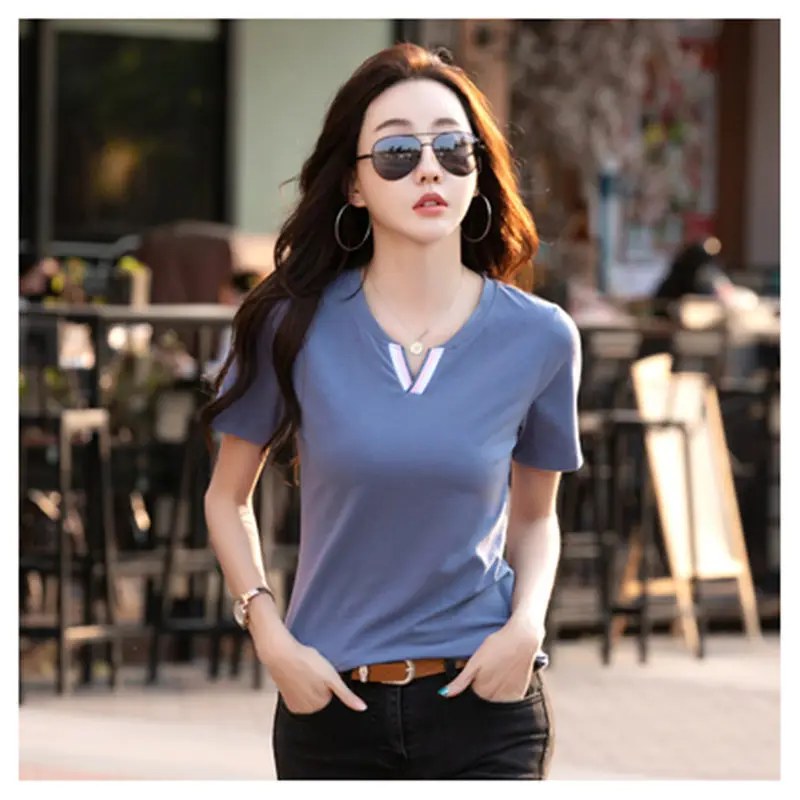 Women V-neck Slim T-shirt 2023 Summer Style - Image 4