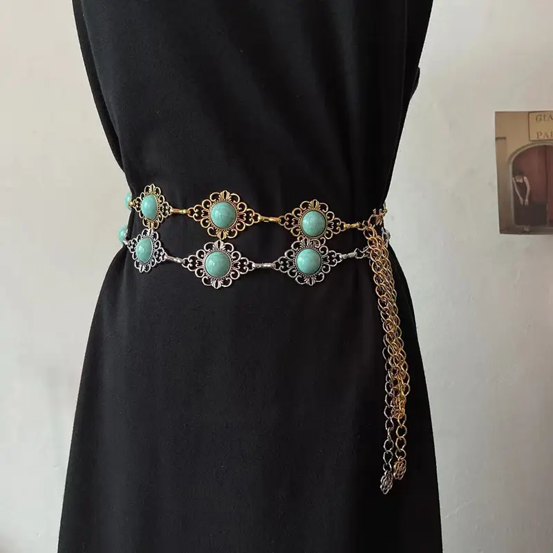 Gold Turquoise Chain Waist Belt for Women Bohemian Style - Image 8