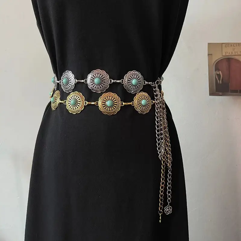 Gold Turquoise Chain Waist Belt for Women Bohemian Style - Image 9