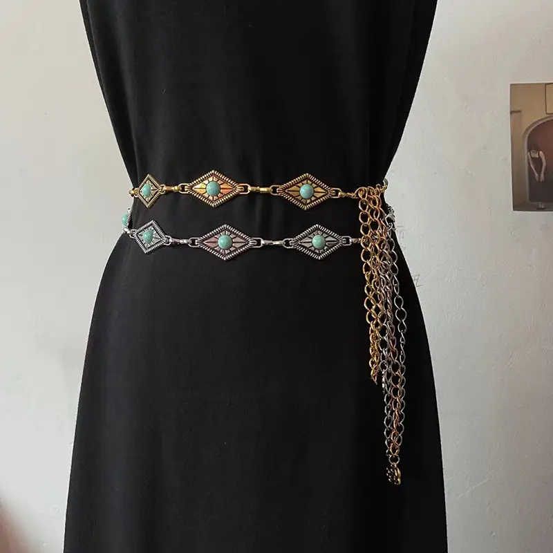 Gold Turquoise Chain Waist Belt for Women Bohemian Style - Image 10
