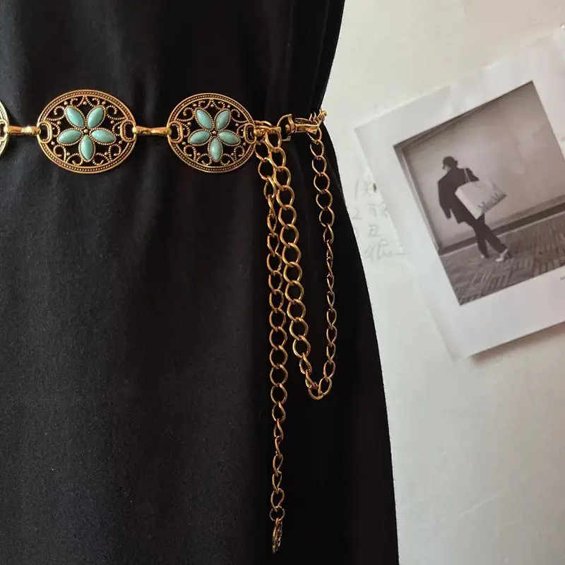 Gold Turquoise Chain Waist Belt for Women Bohemian Style - Image 11