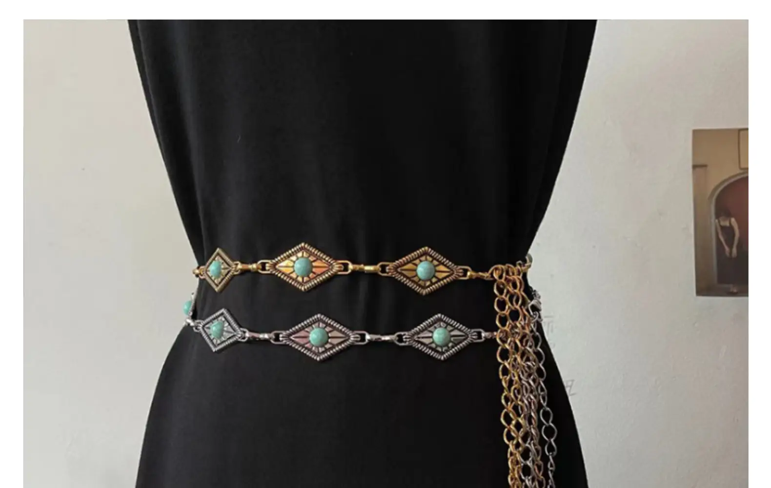Gold Turquoise Chain Waist Belt for Women Bohemian Style — feature 17