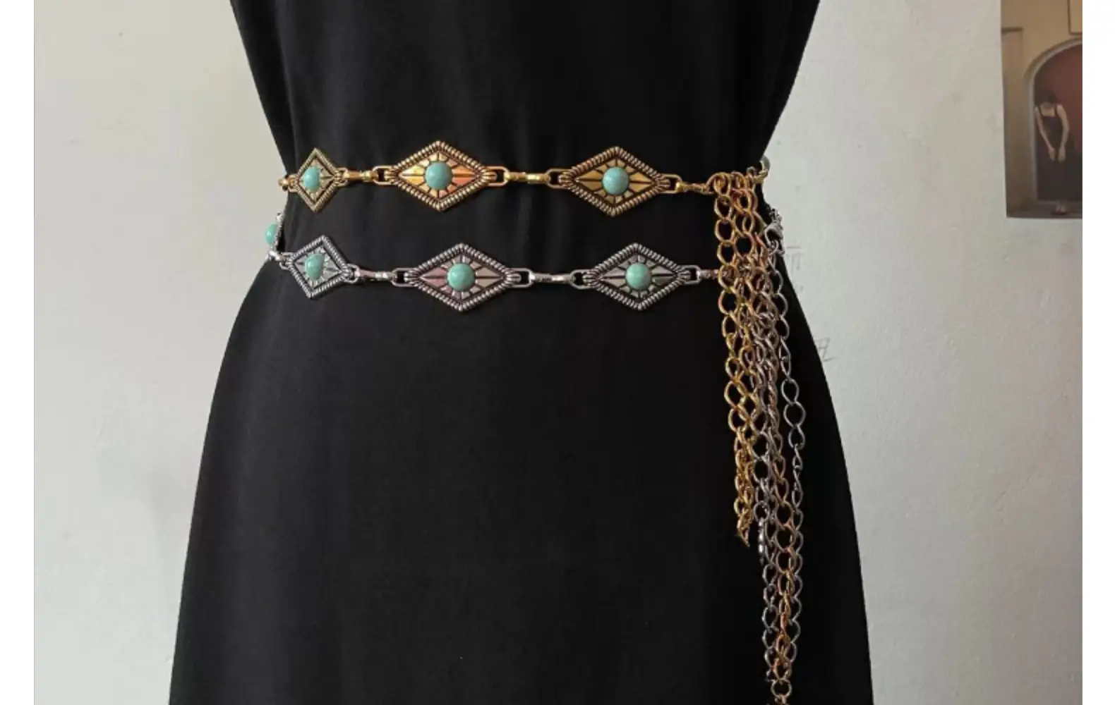 Gold Turquoise Chain Waist Belt for Women Bohemian Style — feature 22
