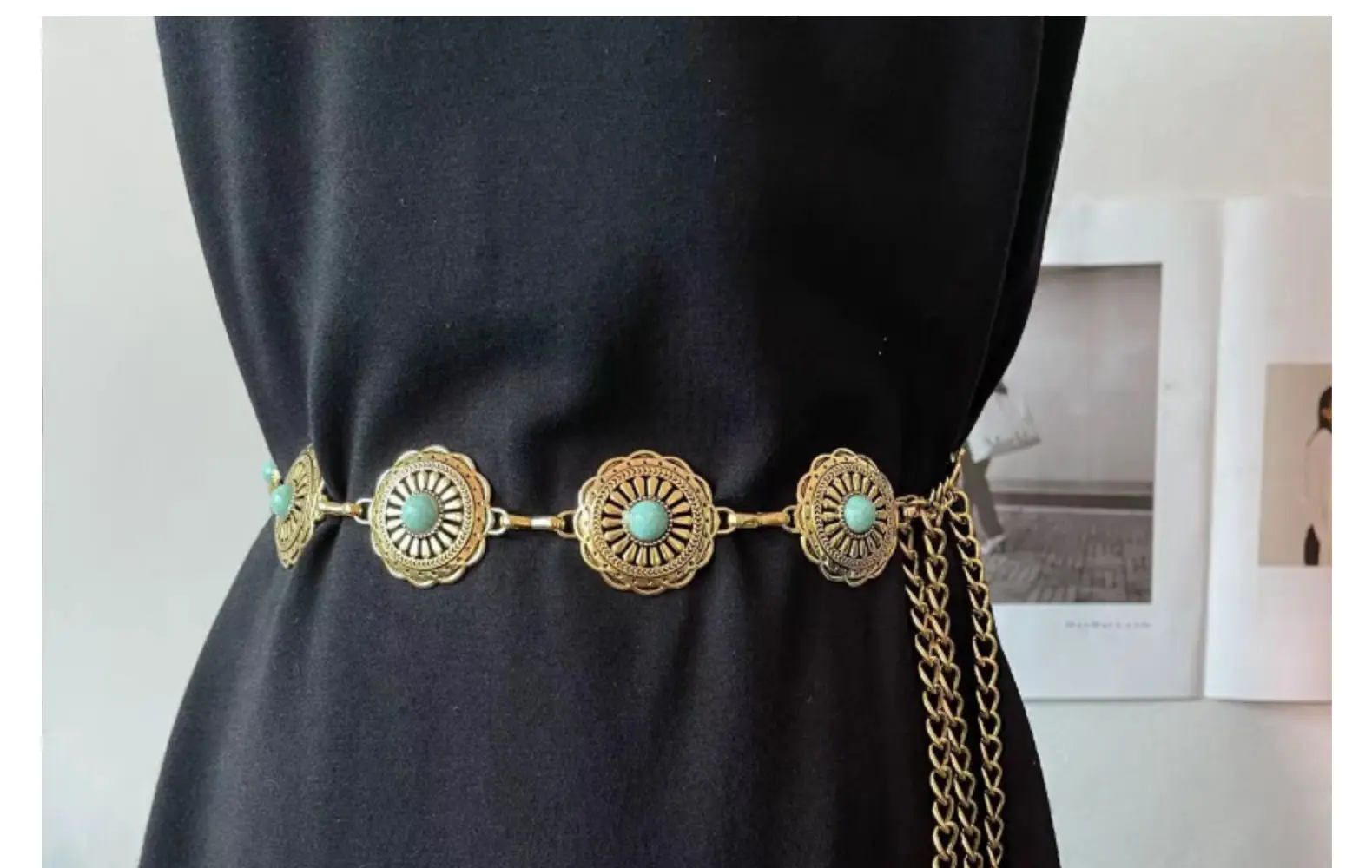 Gold Turquoise Chain Waist Belt for Women Bohemian Style — feature 28