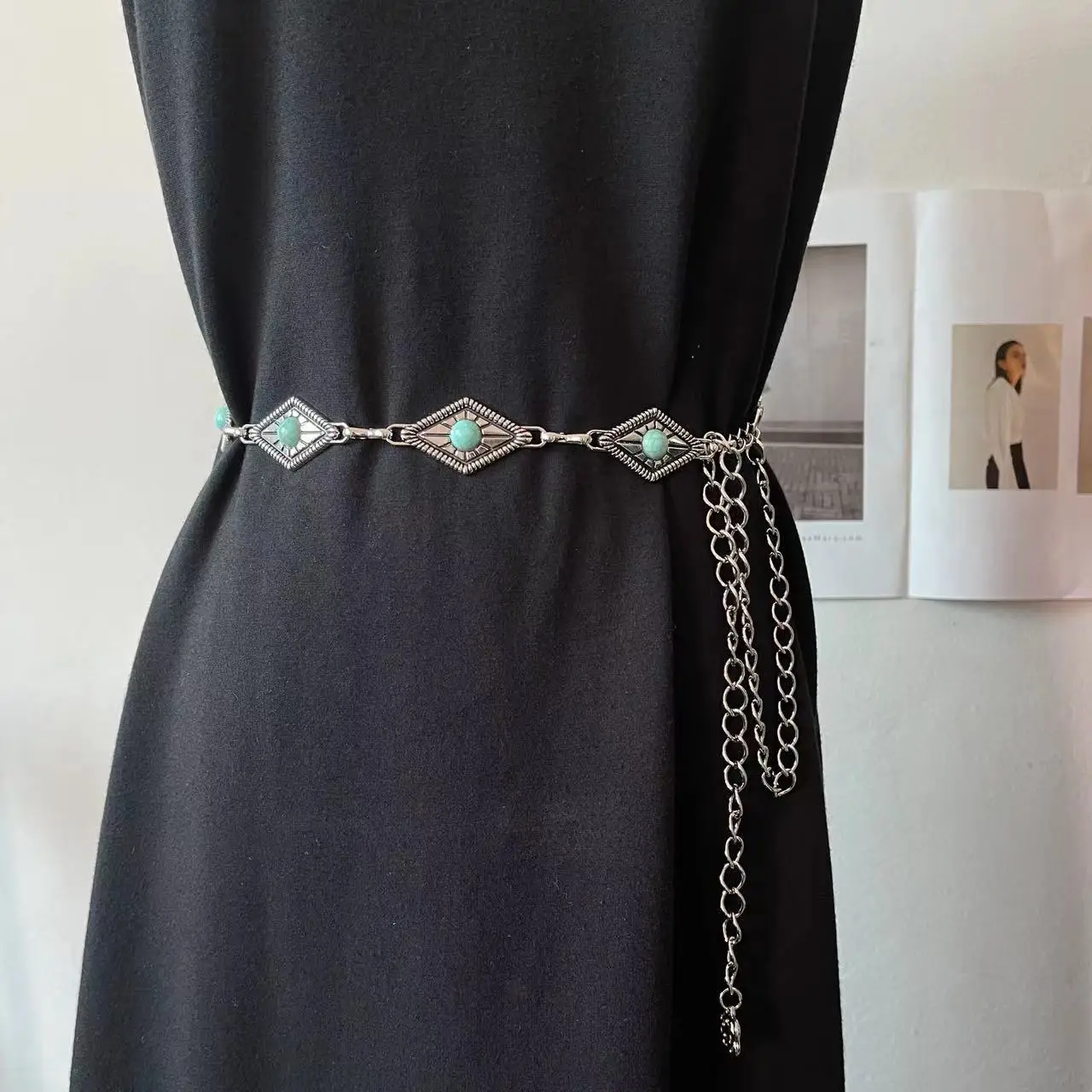 Gold Turquoise Chain Waist Belt for Women Bohemian Style - Image 2