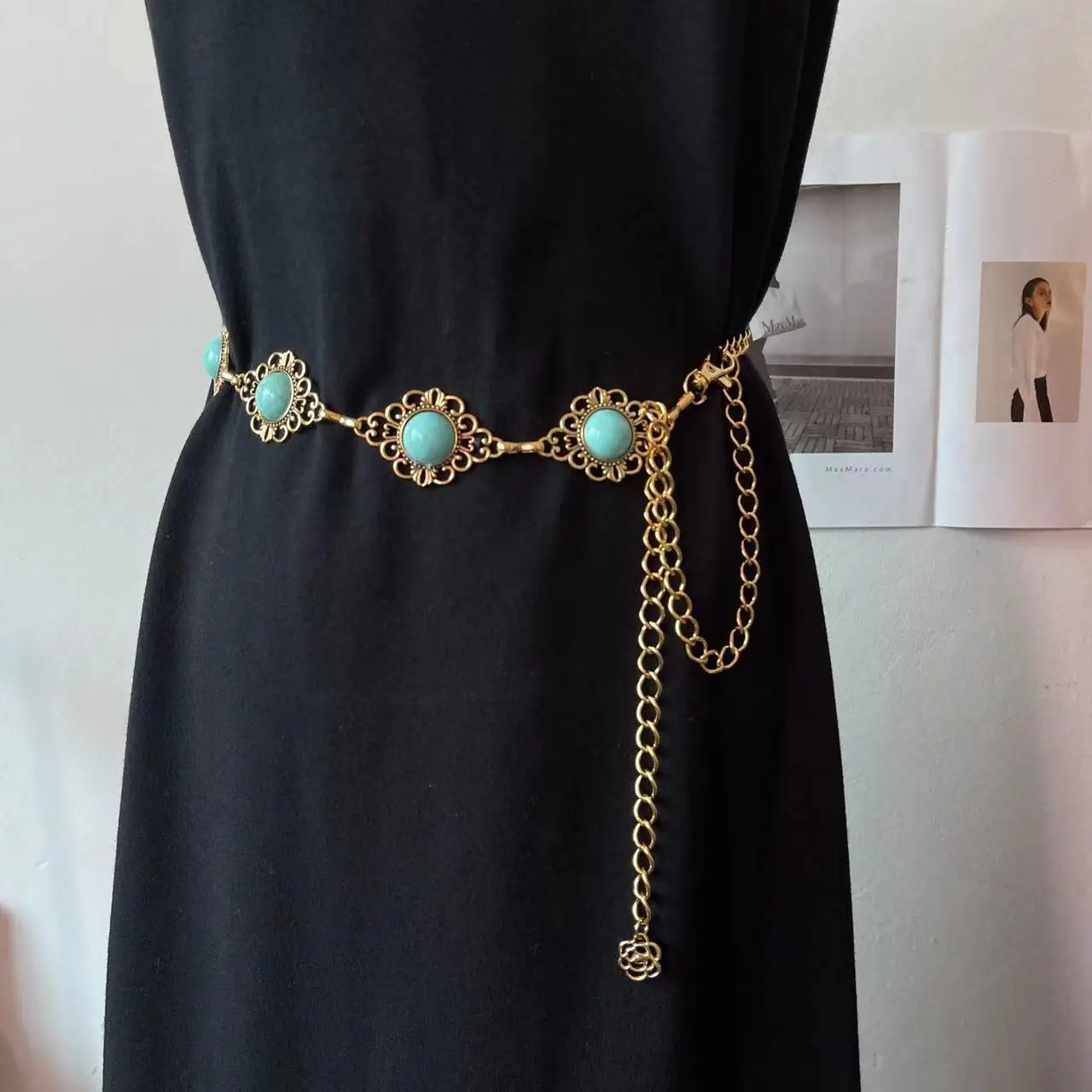 Gold Turquoise Chain Waist Belt for Women Bohemian Style - Image 4