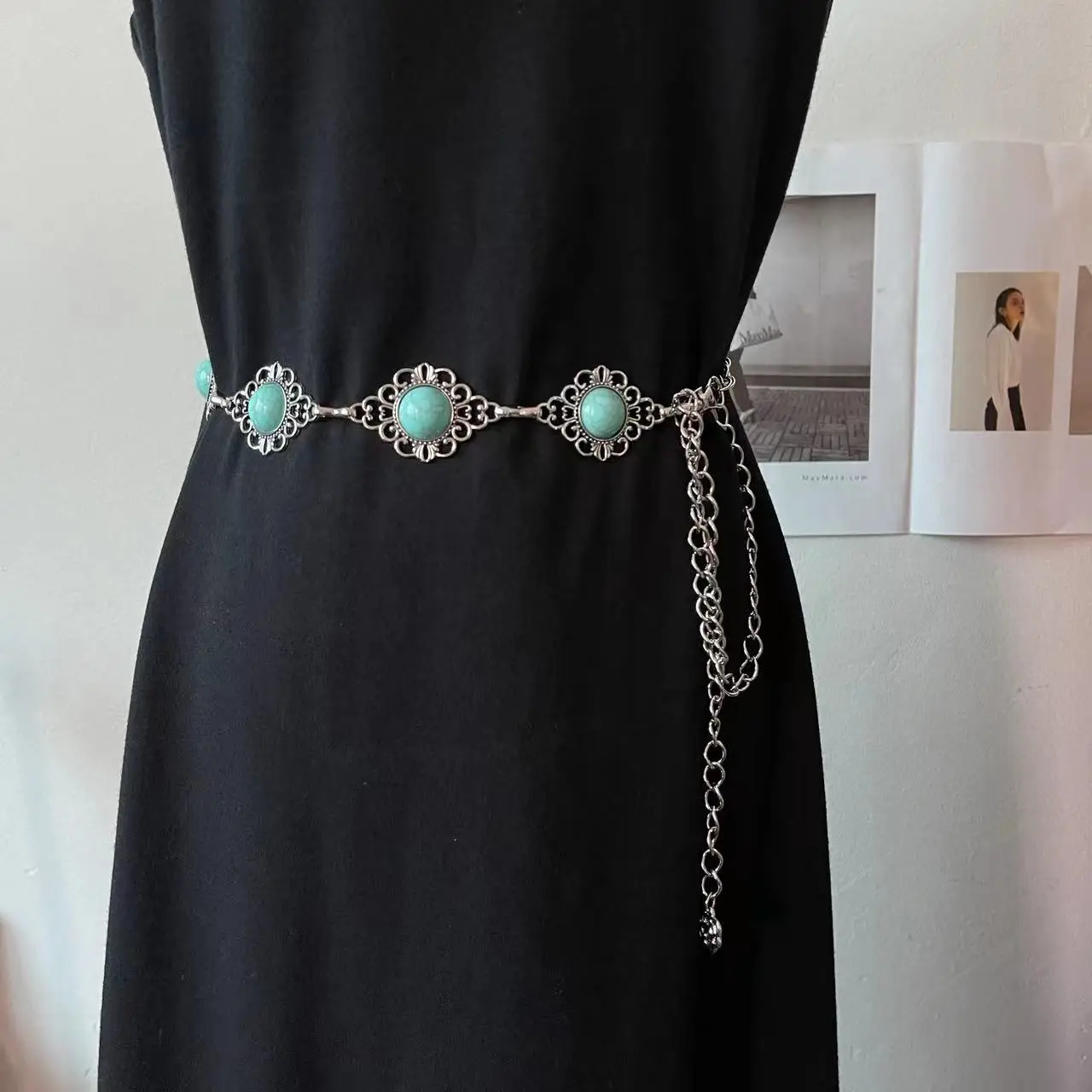 Gold Turquoise Chain Waist Belt for Women Bohemian Style - Image 5
