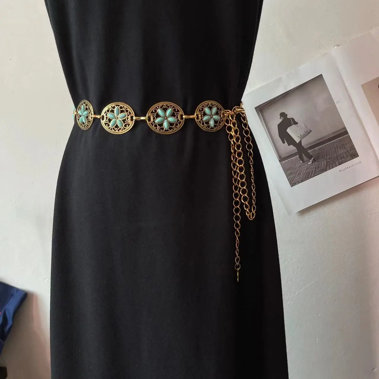 Gold Turquoise Chain Waist Belt for Women Bohemian Style - Image 6