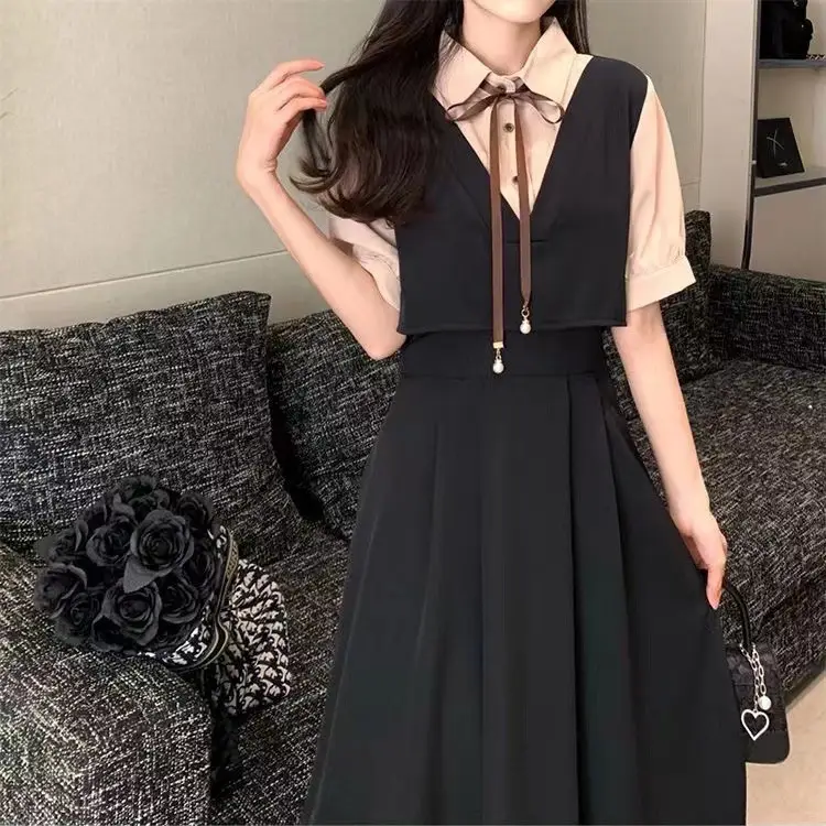 Women Polo Collar Belly Covering Dress Brown Spring Summer - Image 4