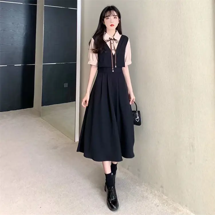 Women Polo Collar Belly Covering Dress Brown Spring Summer - Image 6