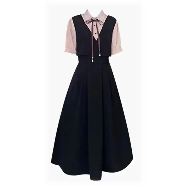 Women Polo Collar Belly Covering Dress Brown Spring Summer - Image 7