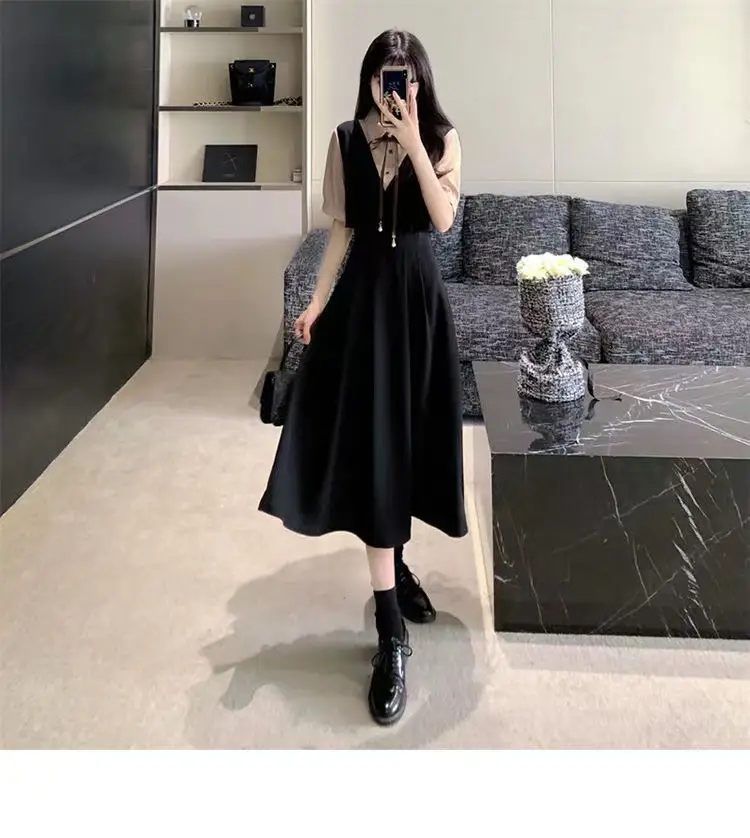 Women Polo Collar Belly Covering Dress Brown Spring Summer — feature 6