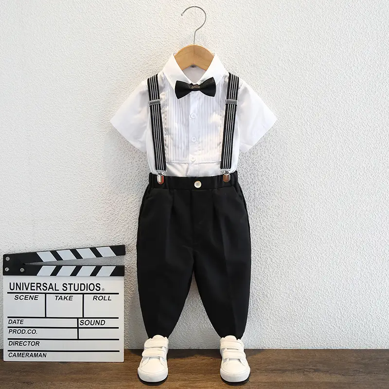 Boys Striped Bowtie Suit White Pants Small - Image 9