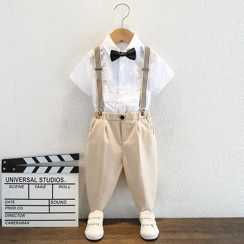 Boys Striped Bowtie Suit White Pants Small - Image 10