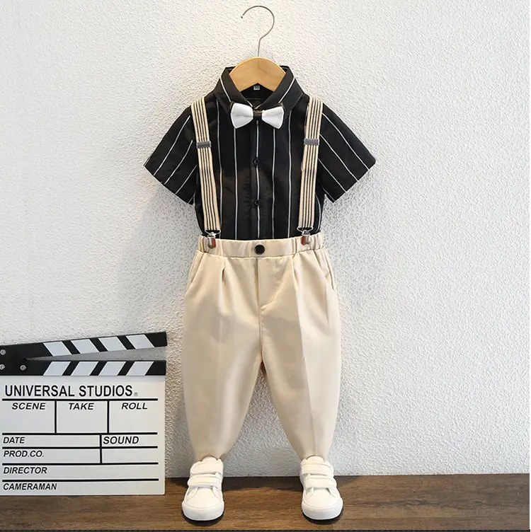 Boys Striped Bowtie Suit White Pants Small — feature 1