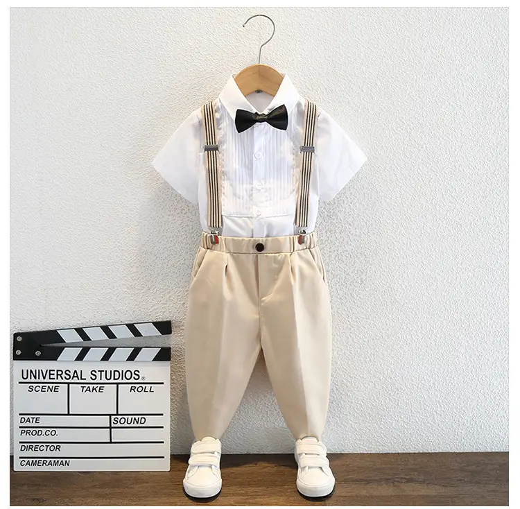 Boys Striped Bowtie Suit White Pants Small — feature 10