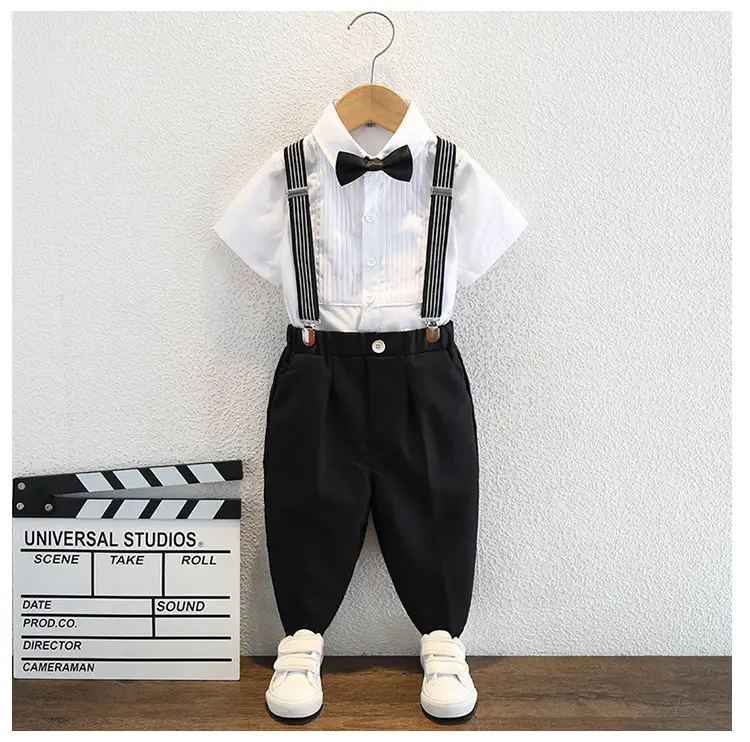 Boys Striped Bowtie Suit White Pants Small — feature 11
