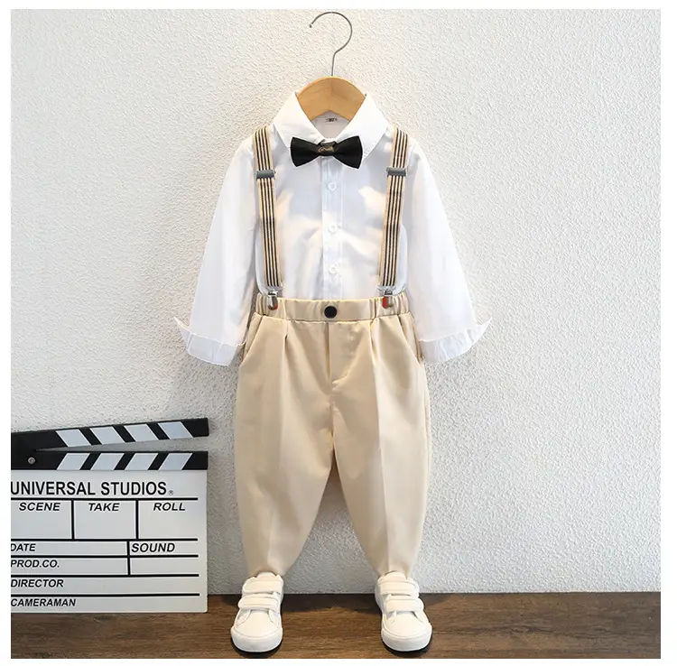 Boys Striped Bowtie Suit White Pants Small — feature 12