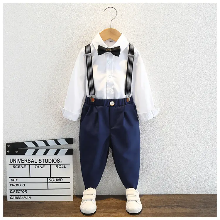 Boys Striped Bowtie Suit White Pants Small — feature 13
