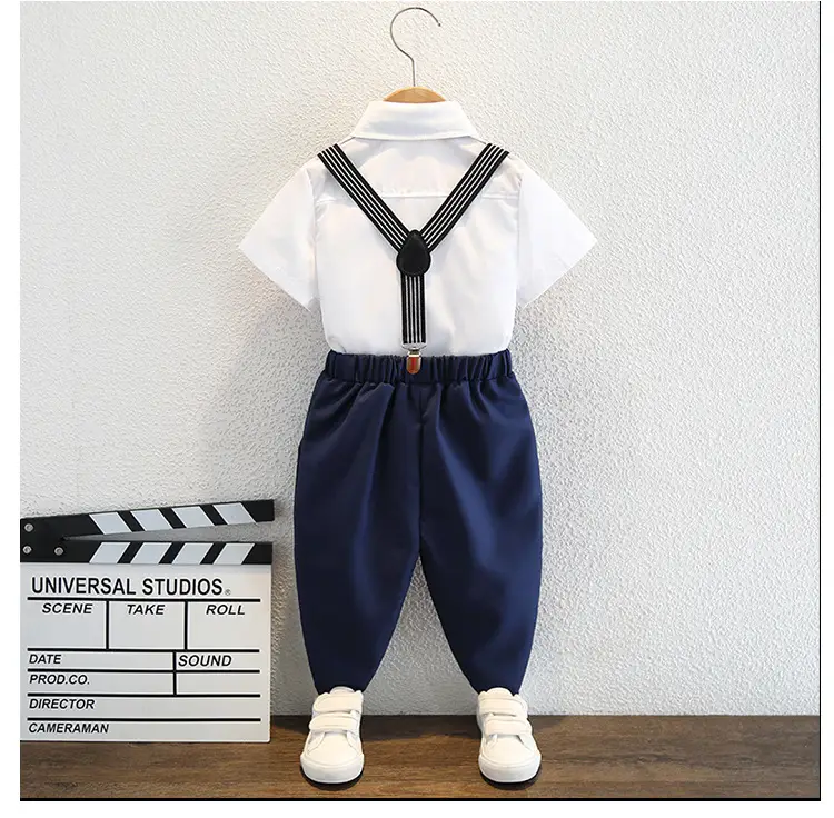 Boys Striped Bowtie Suit White Pants Small — feature 14