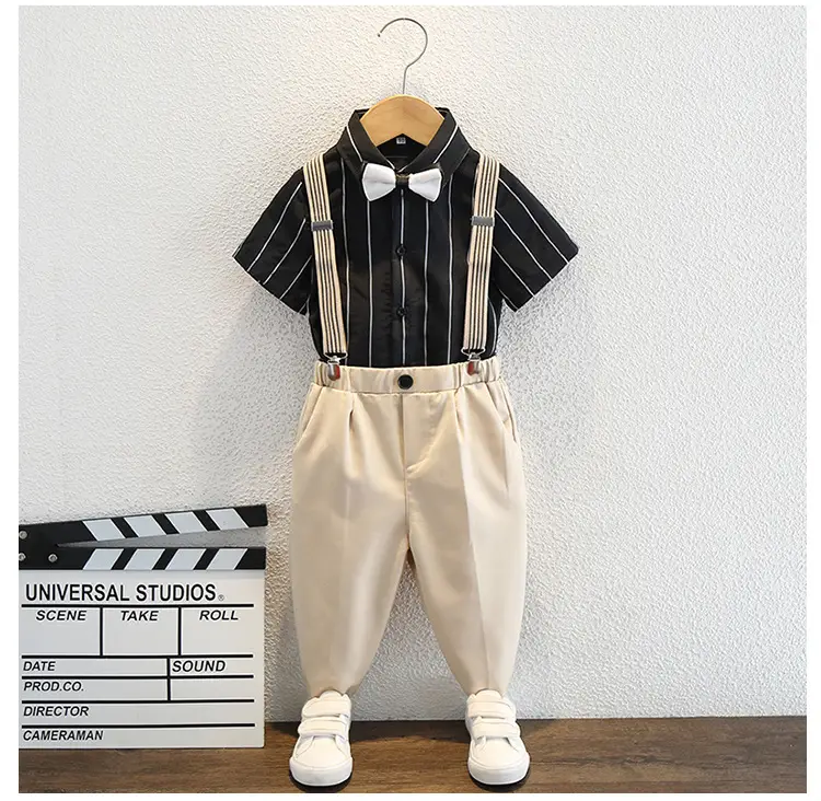 Boys Striped Bowtie Suit White Pants Small — feature 8