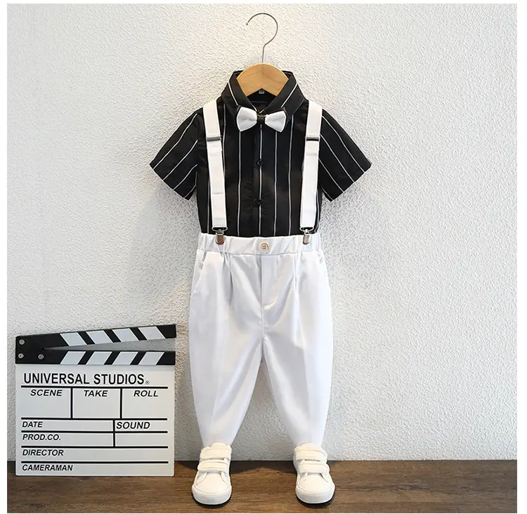 Boys Striped Bowtie Suit White Pants Small — feature 9