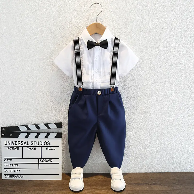 Boys Striped Bowtie Suit White Pants Small - Image 5