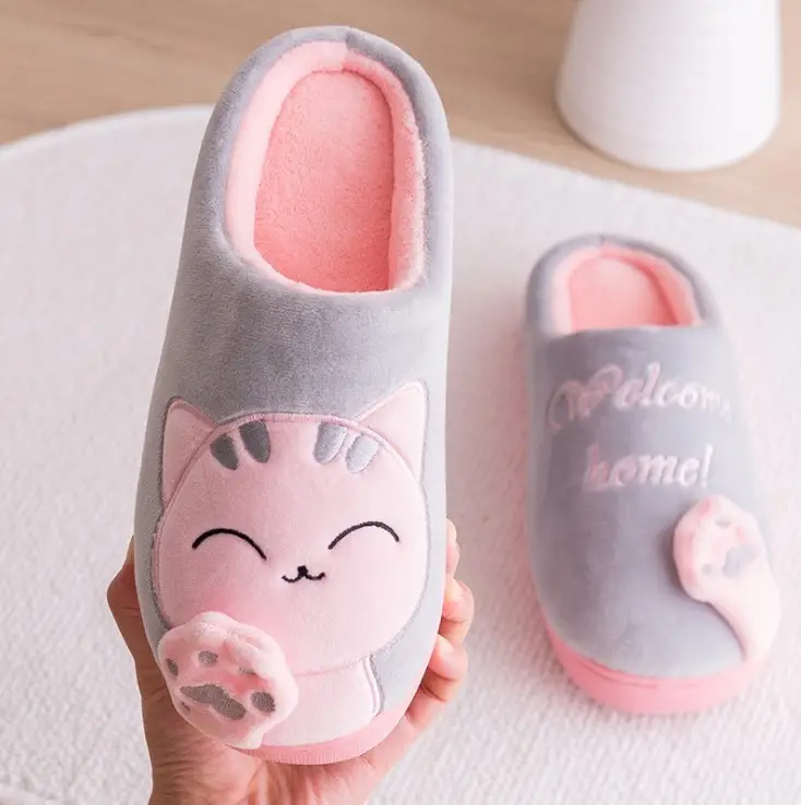 Cross-Border Spot Cixi Winter Cute Lucky Cat Winter Warm Home Indoor Men's and Women's Family Cotton Slippers