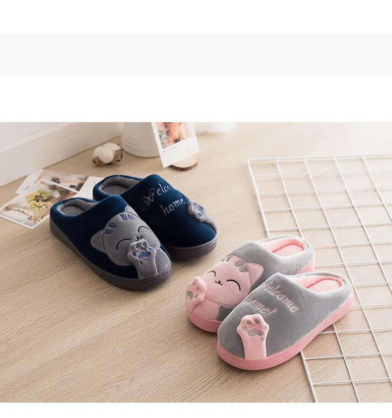 Cross-Border Spot Cixi Winter Cute Lucky Cat Winter Warm Home Indoor Men's and Women's Family Cotton Slippers — feature 5