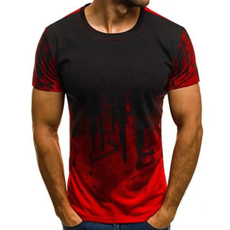 3D Printed Men's Black Red T-Shirt Summer Loose Fit