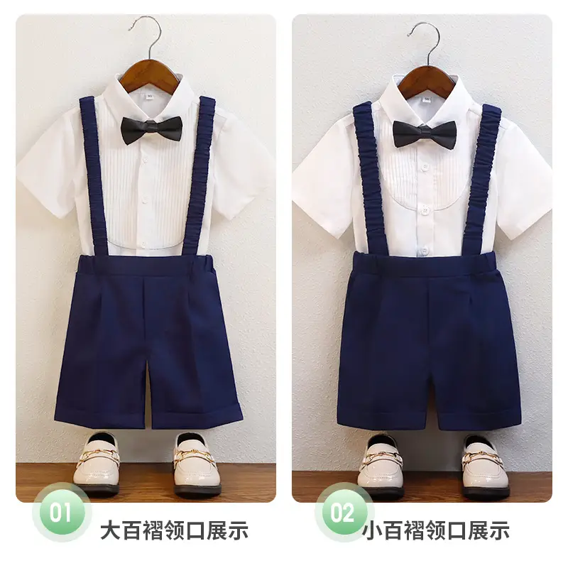 Children's Navy Blue Suspenders Suit with Bow Tie - Image 12