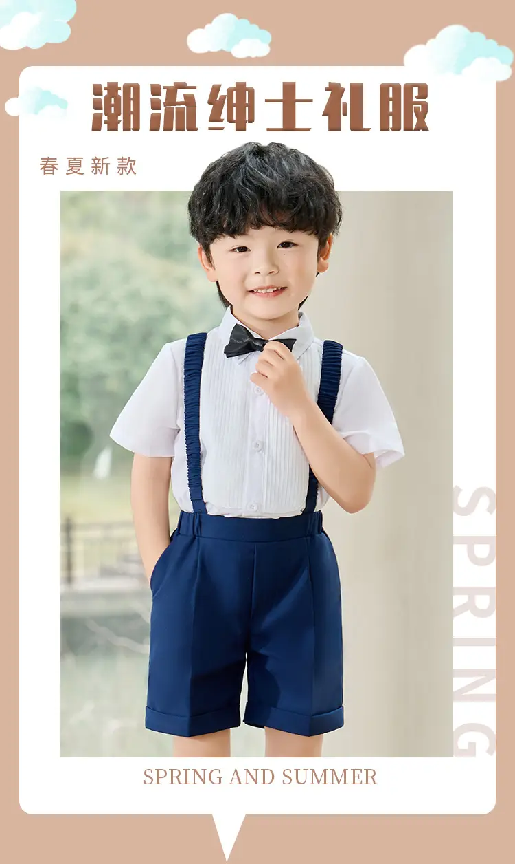 Children's Navy Blue Suspenders Suit with Bow Tie — feature 1