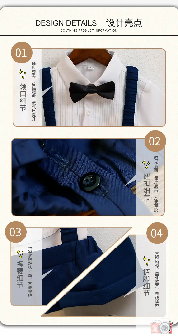 Children's Navy Blue Suspenders Suit with Bow Tie — feature 6