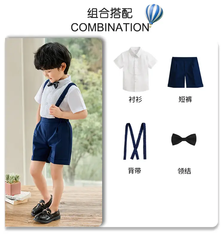 Children's Navy Blue Suspenders Suit with Bow Tie — feature 7