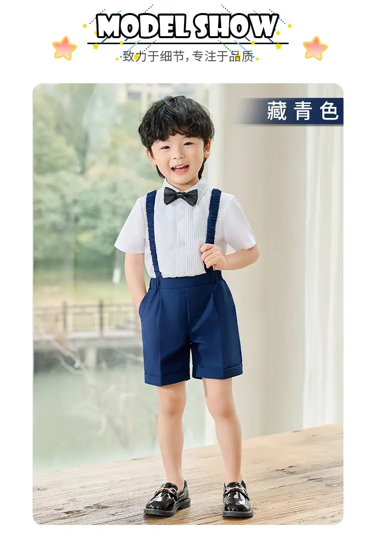 Children's Navy Blue Suspenders Suit with Bow Tie — feature 8