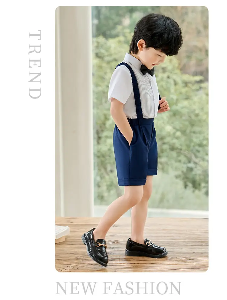 Children's Navy Blue Suspenders Suit with Bow Tie — feature 9