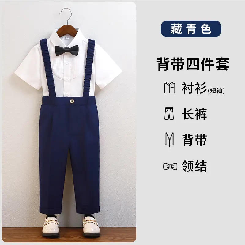 Children's Navy Blue Suspenders Suit with Bow Tie - Image 3