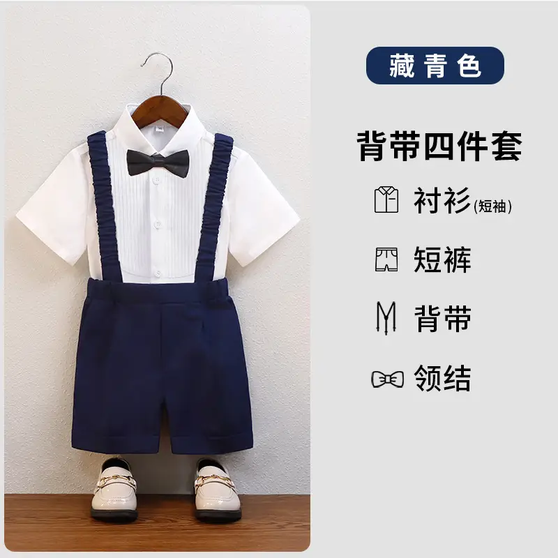 Children's Navy Blue Suspenders Suit with Bow Tie - Image 4